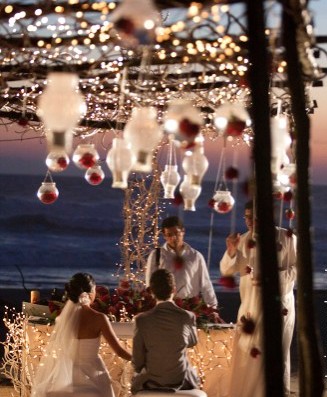 Hanging Lights Beach Wedding