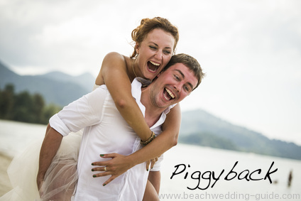 piggyback beach wedding photos
