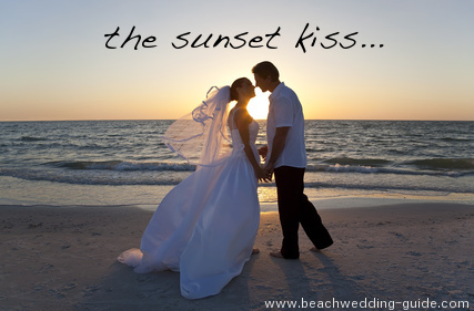 sunset wedding kiss